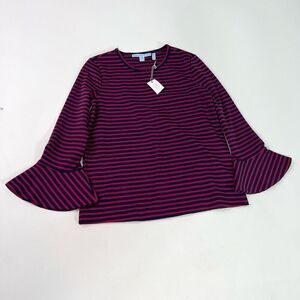 Draper James Top Womens XS Red Blue Striped Bell Sleeves Shirt NWT Preppy Mature